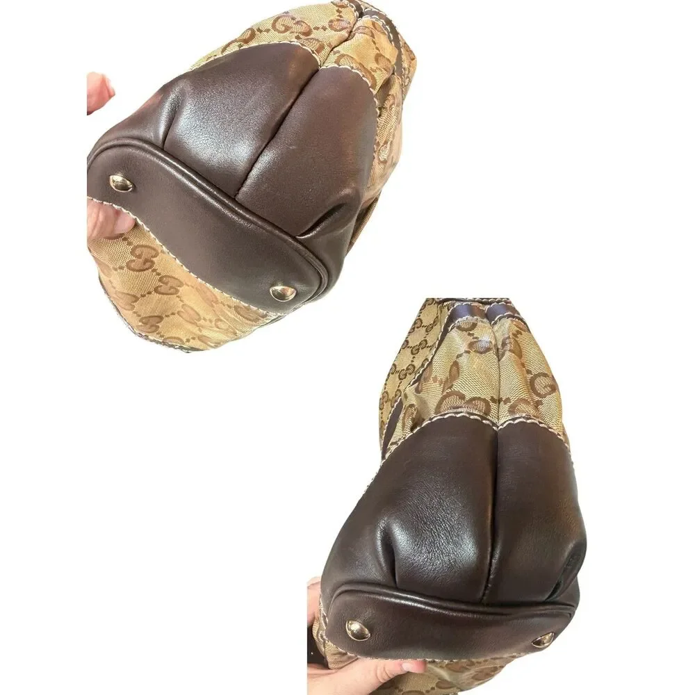 Gucci GG Crystal Mix Hobo Bag Brown Monogram Coated Canvas Leather Shoulder